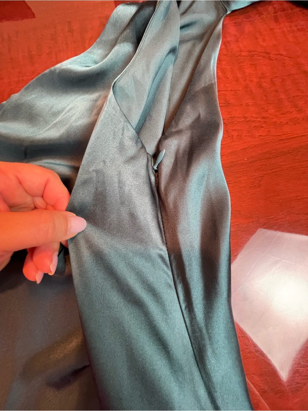 BHLDN One-Shoulder Scarf-Neck Asymmetric Formal Maxi Dress Teal Green Sz M - Picture 13 of 16
